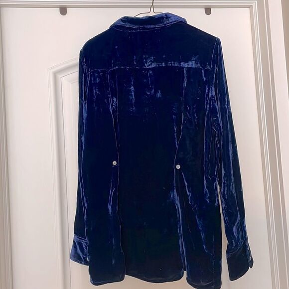 HANNA G. DESIGNED BY ARLEEN BOWMAN. RICH BLUE VELVET BUTTON BLOUSE. NEW… - Picture 3 of 13